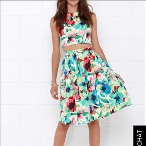SPLENDIDLY BLUE FLORAL PRINT TWO-PIECE MIDI DRESS